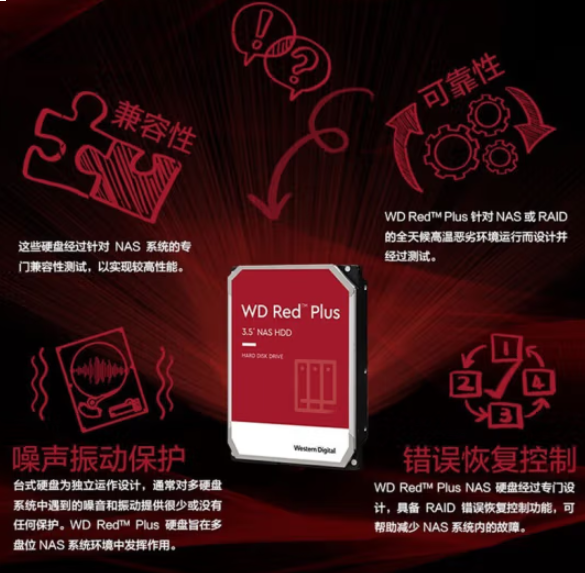 西部数据（WD） 红盘 4T NAS网络存储服务器机械硬盘 WD40EFPX