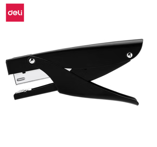 得力(deli)手握式金属质感耐用订书机/订书器 外卖打包便携手持装订 适配12#订书钉 黑色 得力0346