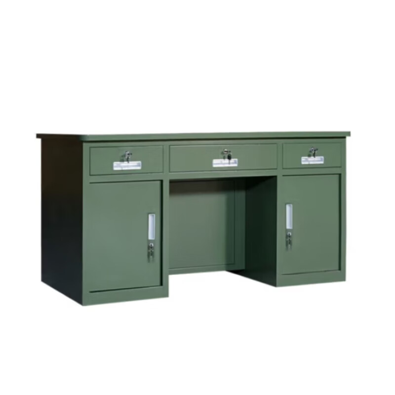 多喜玛 加厚钢制绿色电脑桌铁皮办公桌带锁带抽屉1200 1200*600*750mm
