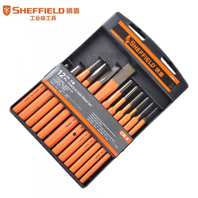 钢盾 SHEFFIELD S080004 石工凿圆柱冲 圆锥冲尖凿组套 12件套冲凿系列
