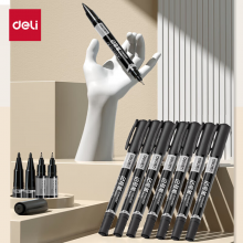 得力 S831 书写用笔类用具 粗细双头物流记号笔 儿童学生勾线笔12支/盒 黑色