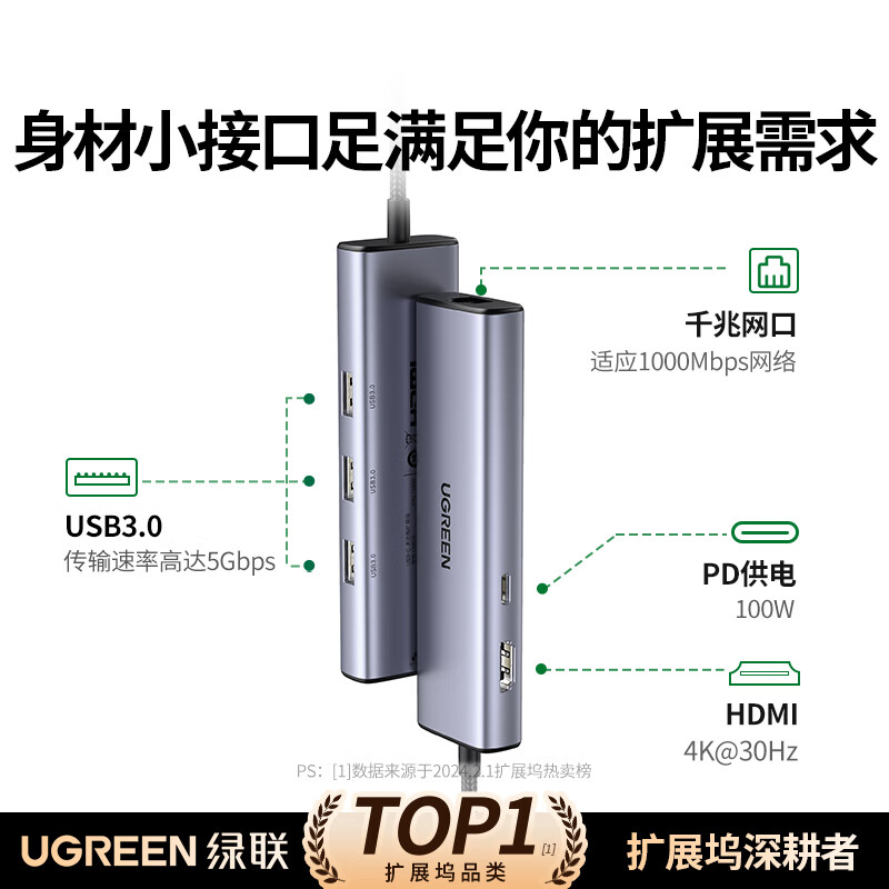 绿联Type-C扩展坞千兆网口拓展坞USB分线器雷电4转HDMI网线转接器4k高清适用华为苹果本
