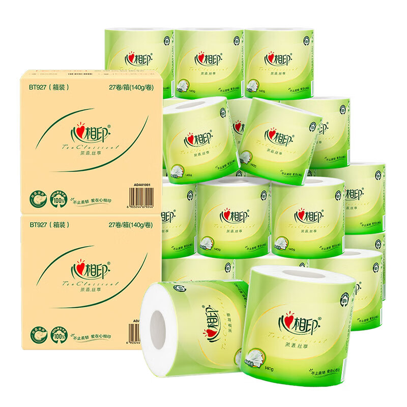心相印卷纸 卫生纸巾茶语丝享4层140g*27卷*2箱手纸整箱