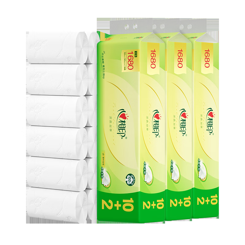 心相印无芯卷纸肖战同款茶语丝享4层140g*12卷*3提卫生纸新老交替