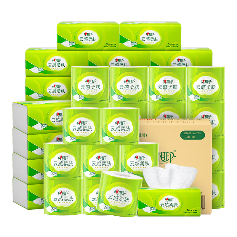 心相印云感组合装真S码3层90抽24包+卷筒纸130克4层24卷