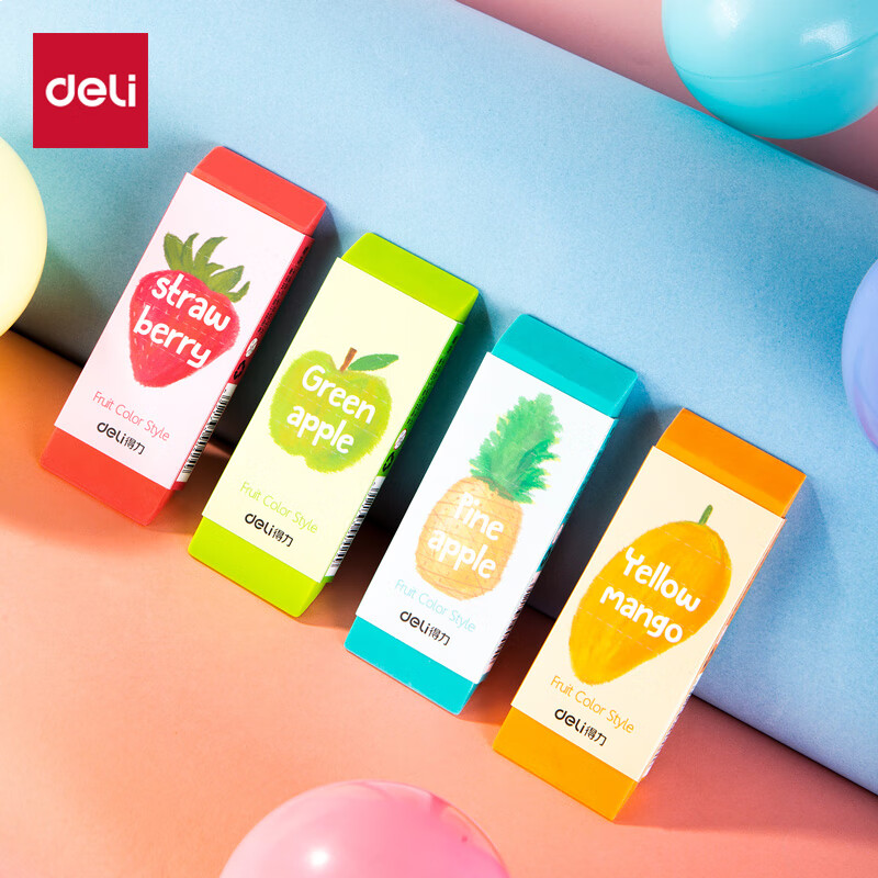 得力(deli)12块水果系列中考高考学生橡皮擦 多彩考试橡皮