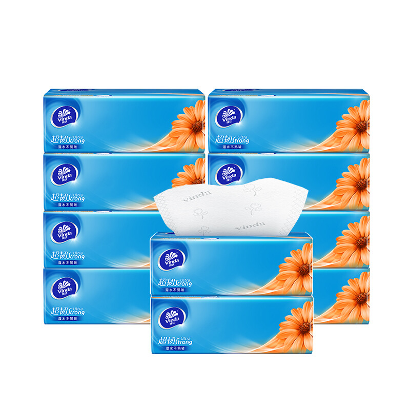 维达（Vinda）抽纸 超韧3层100抽*10包S码 湿水不易破 卫生纸 纸巾 餐巾纸