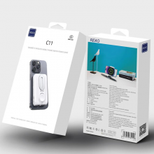 REAO泺澳磁吸充电宝3C认证可上飞机手机手表快充移动电源10000毫安带金属支架专利产品c11 白