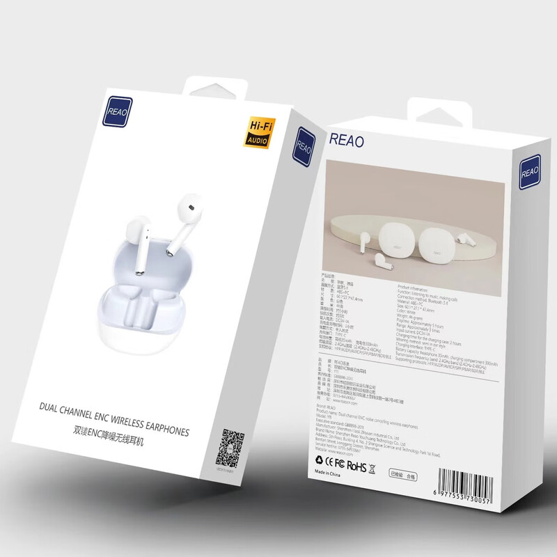 REAO泺澳Y11双鿏ENC降噪无线耳机蓝牙耳机通话更清晰 白色